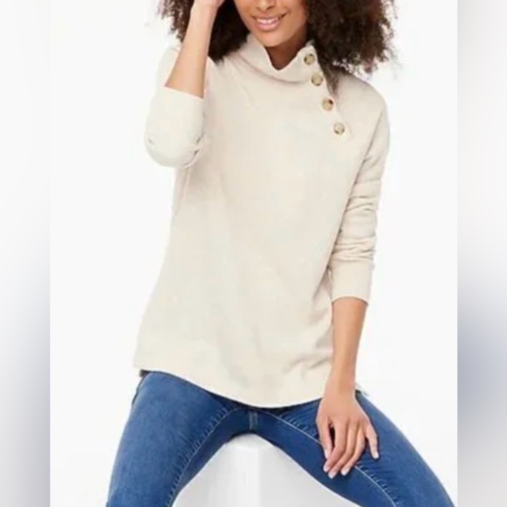 J. Crew Wide Button Collar Heather Oatmeal Knit Sweatshirt XL